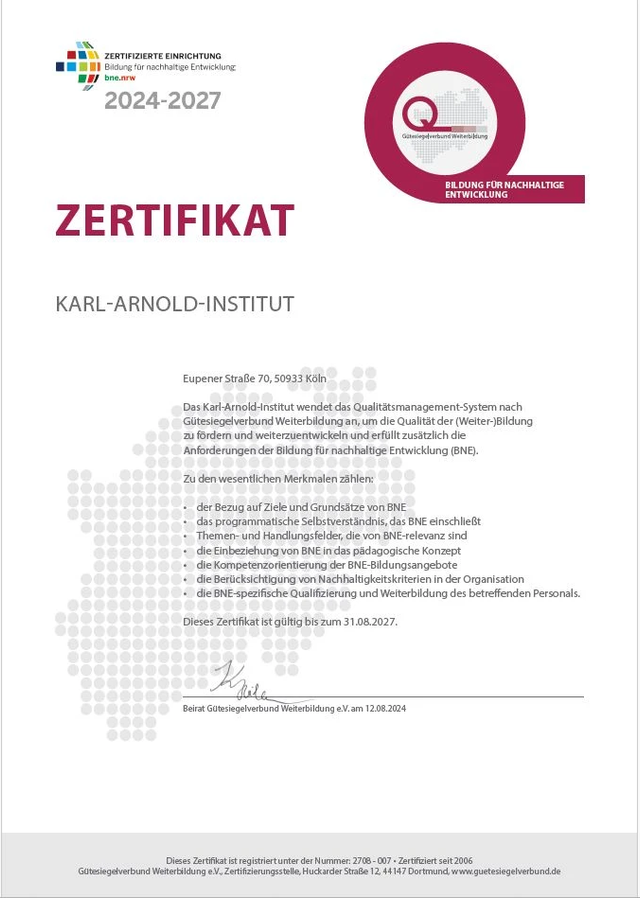 Zertifikat des Gütesiegelverbunds Weiterbildung für das Karl-Arnold Institut