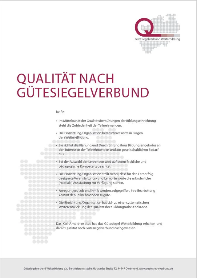 Erklärung der Philosophie des Gütesiegelverbunds Weiterbildung