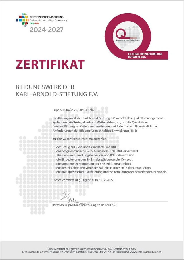Zertifikat Bildungswerk Karl-Arnold Stiftung